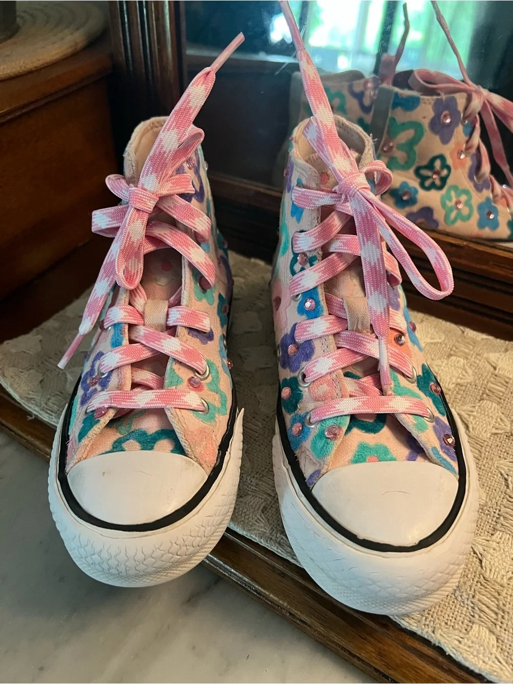 CONVERSE Classic All Star High Top Platform CUSTOM Sneakers Pink Girl's Size 13